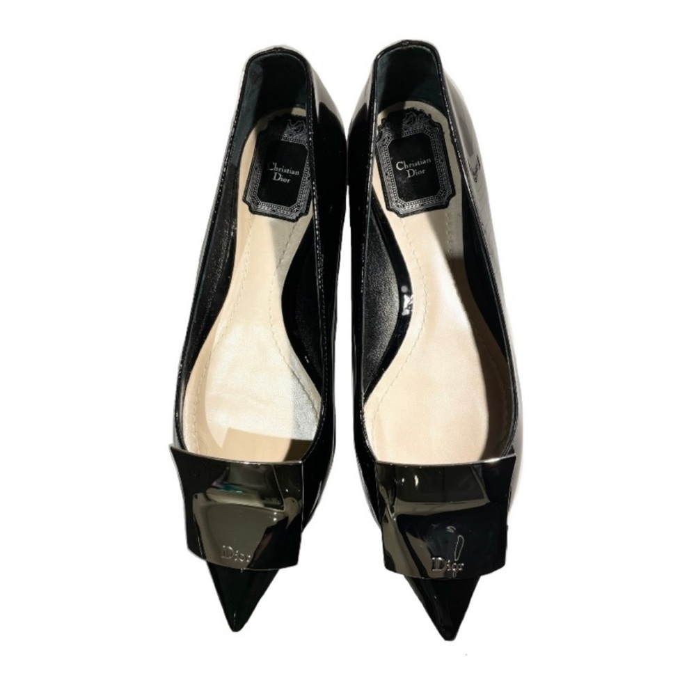 Christian Dior Black Patent Flats w/ Metal Detail (US 7.5)